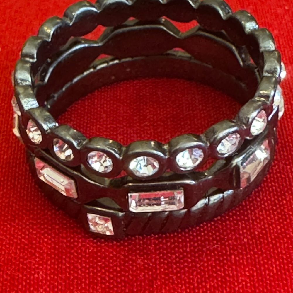 Lucky Brand Black and Silver Crystal Ring Set